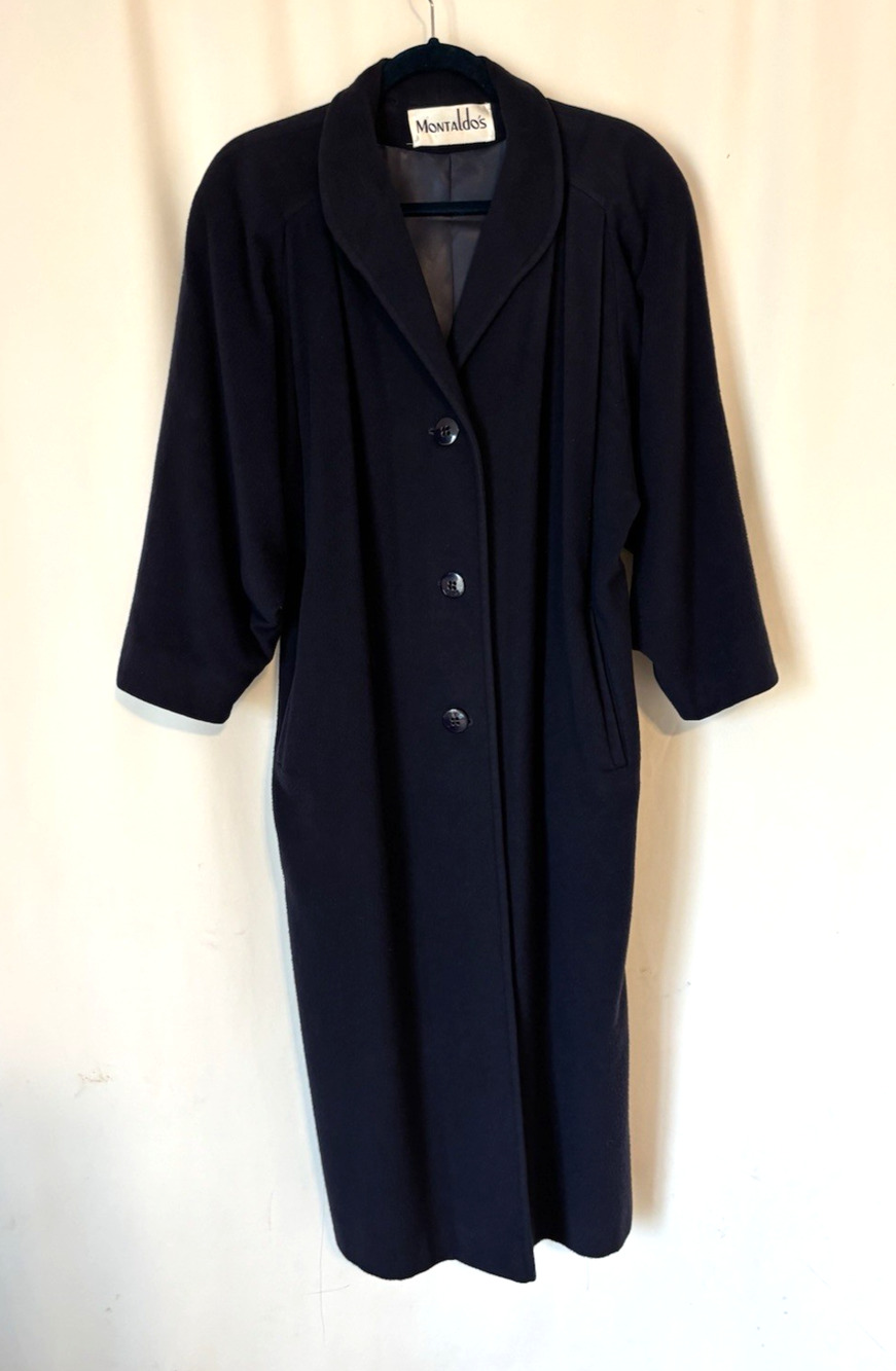 Vtg Fleurette Cashmere Coat Womens XL Blue Long Buttons.